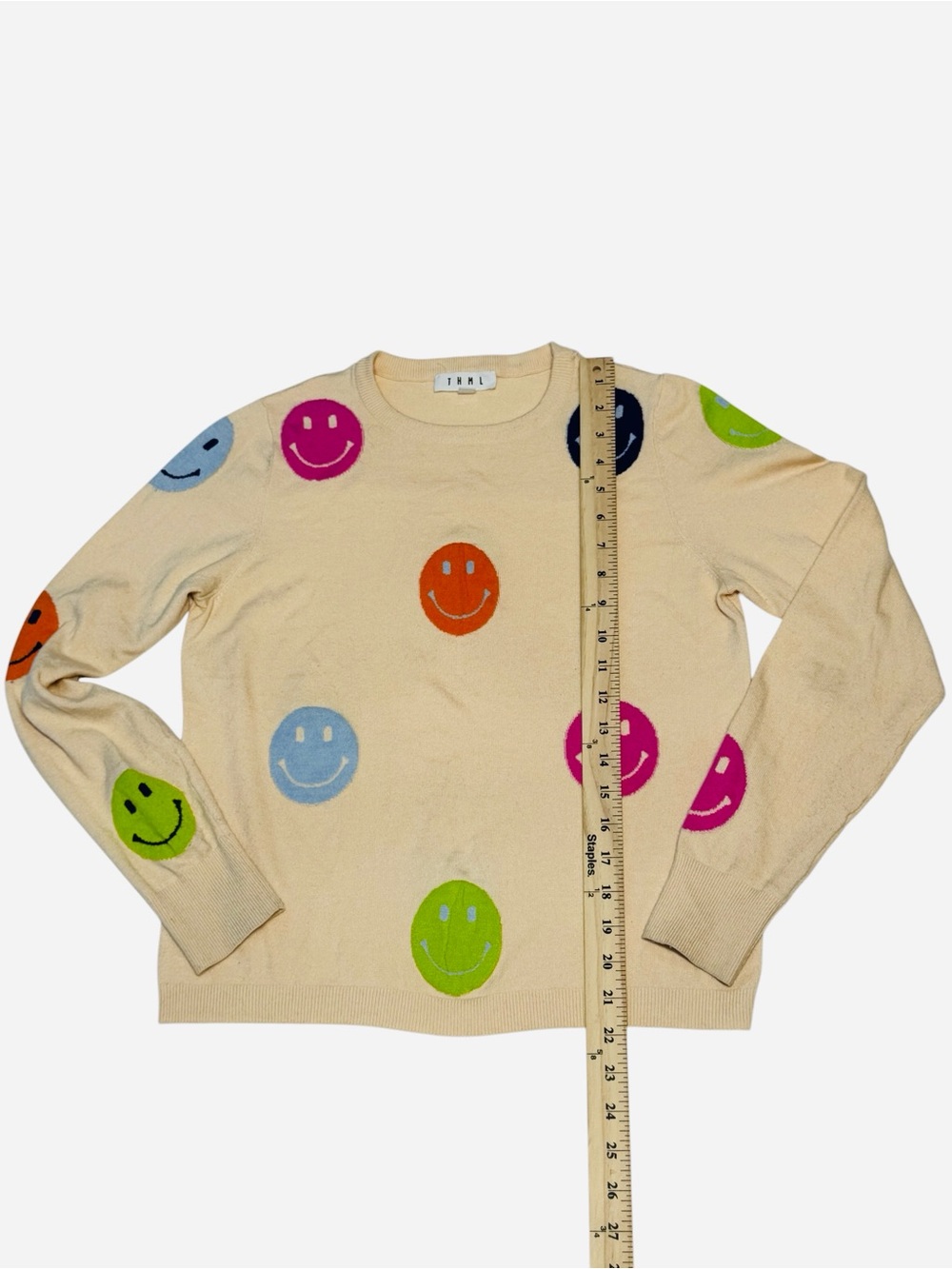THML Smiley Face Viscose
Blend Ivory Long Sleeve Pullover Sweater Small - Picture 5 of 9